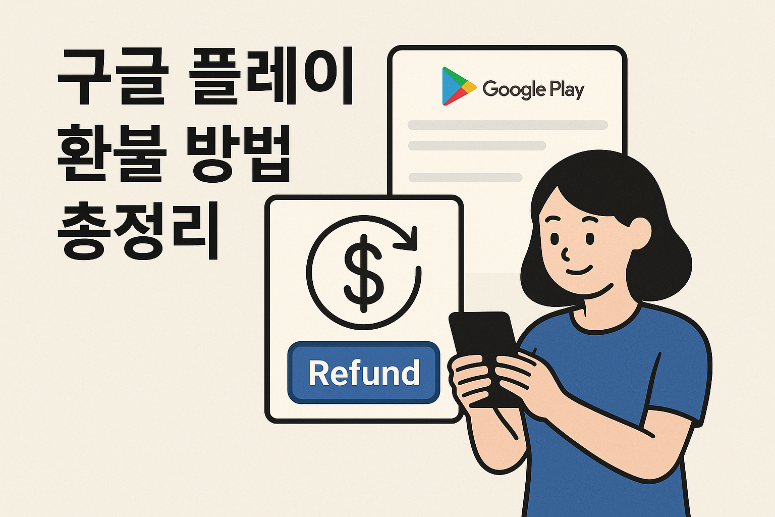구글 플레이 환불 절차를 설명하는 한국어 가이드 일러스트