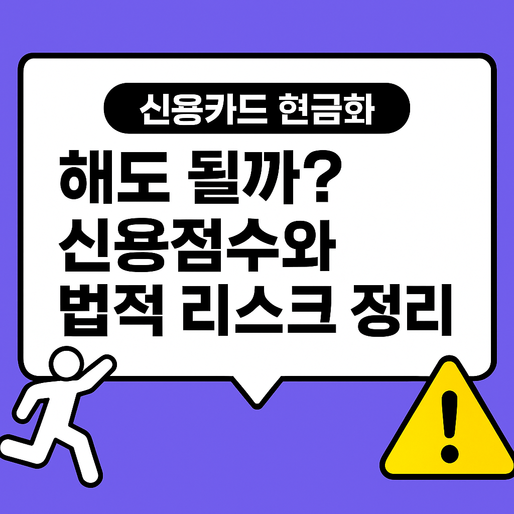신용카드 현금화에 대한 신용점수 및 법적 리스크 경고 문구가 포함된 타이틀 이미지